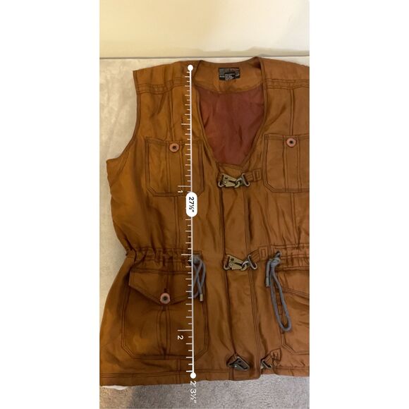 Women’s Orange Mureli 100% Silk Cargo Vest Buckles Zip Up Pockets - Picture 6 of 8